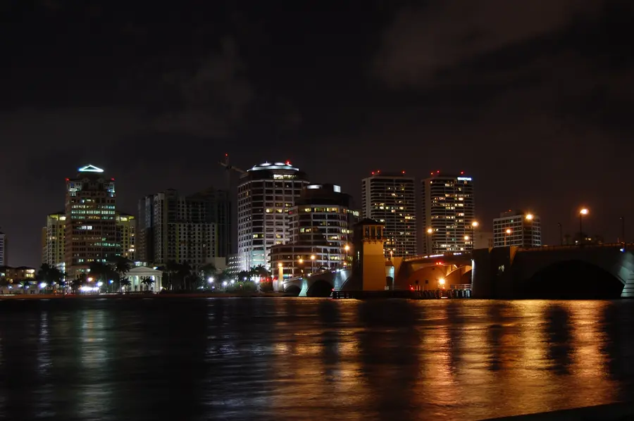 Downtown West Palm Beach skyline at night along the Intracoastal Waterway — West Palm Beach, Florida
